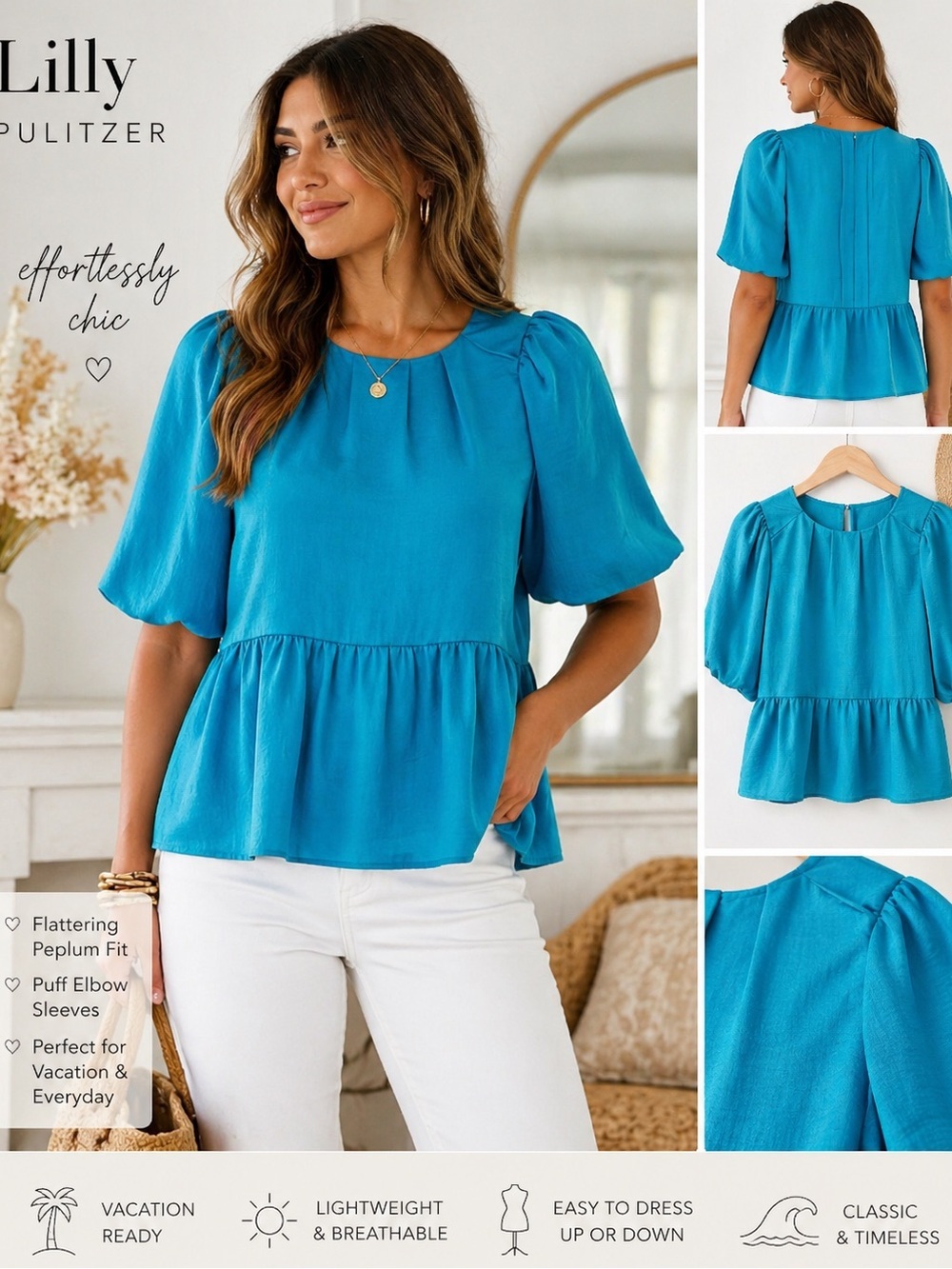 NWT! Lilly Pulitzer Blakelynn Elbow Sleeve Top Blue Rhapsody Size 0